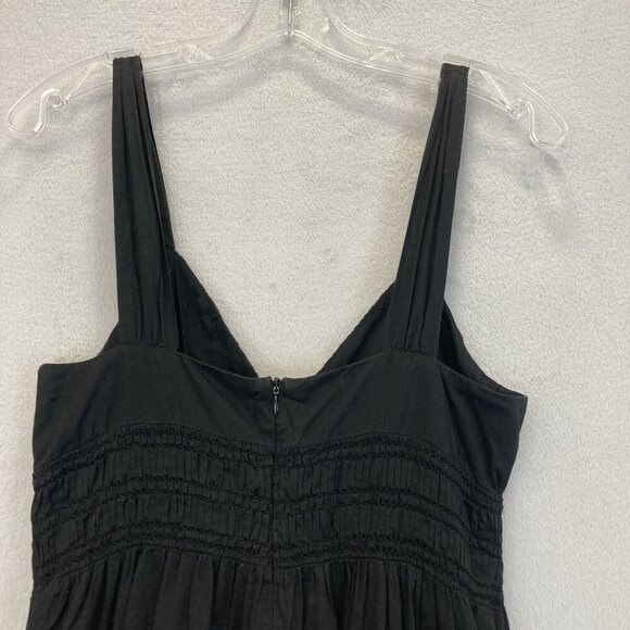 VINCE Smocked Black Sundress Womens Size 8 Lined Cotton V-Neck Empire Waist - Picture 10 of 11